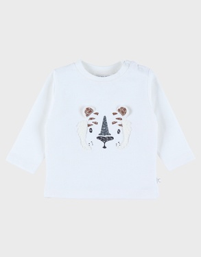 Wit T-shirt met lange mouwen en geborduurde tijger
