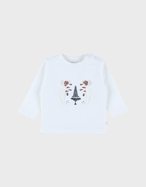 White long-sleeved T-shirt with embroidered tiger
