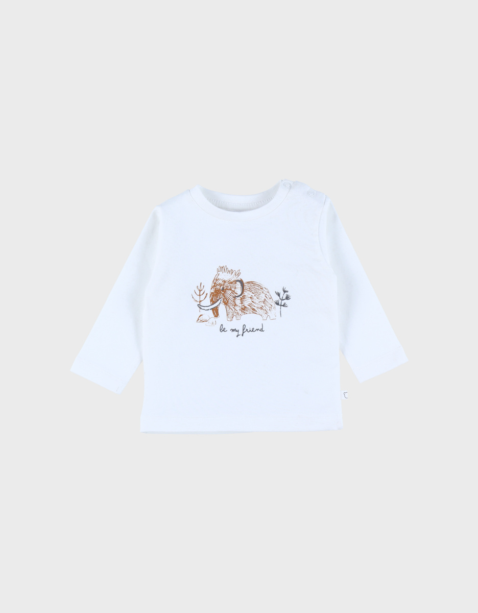 Wit katoenen T-shirt met mammoetprint
