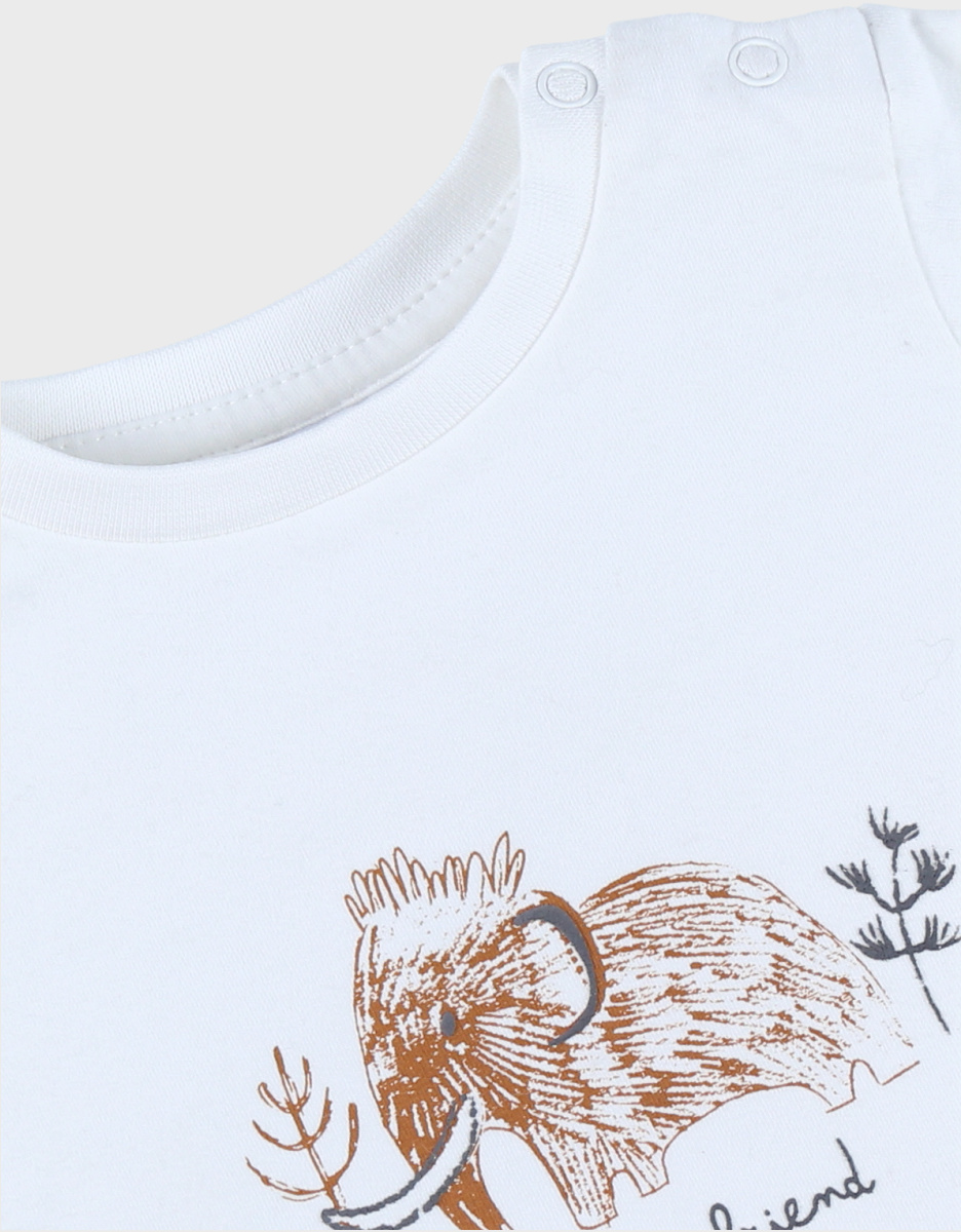 Wit katoenen T-shirt met mammoetprint
