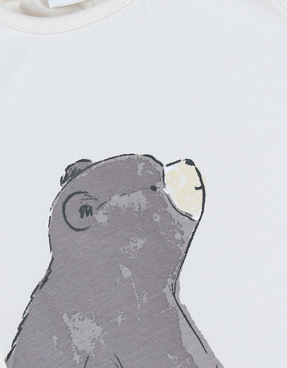Ecru katoenen T-shirt met berenprint
