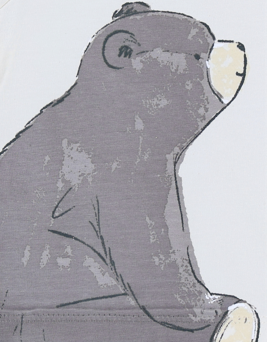 Ecru cotton T-shirt with bear print
