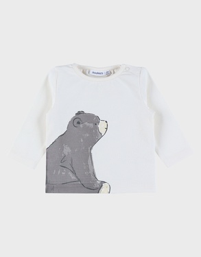 Ecru katoenen T-shirt met berenprint
