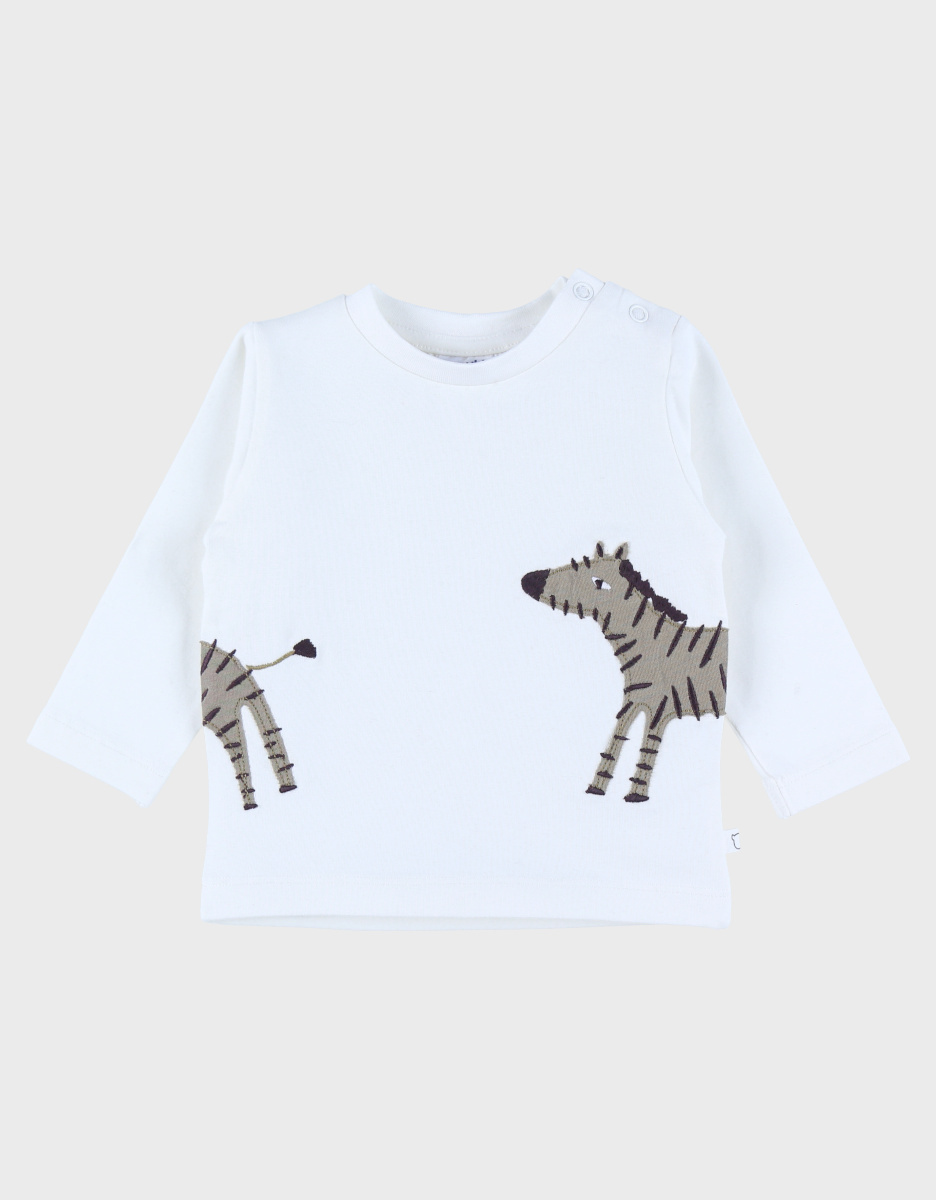 Wit katoenen T-shirt met lange mouwen en zebraprint
