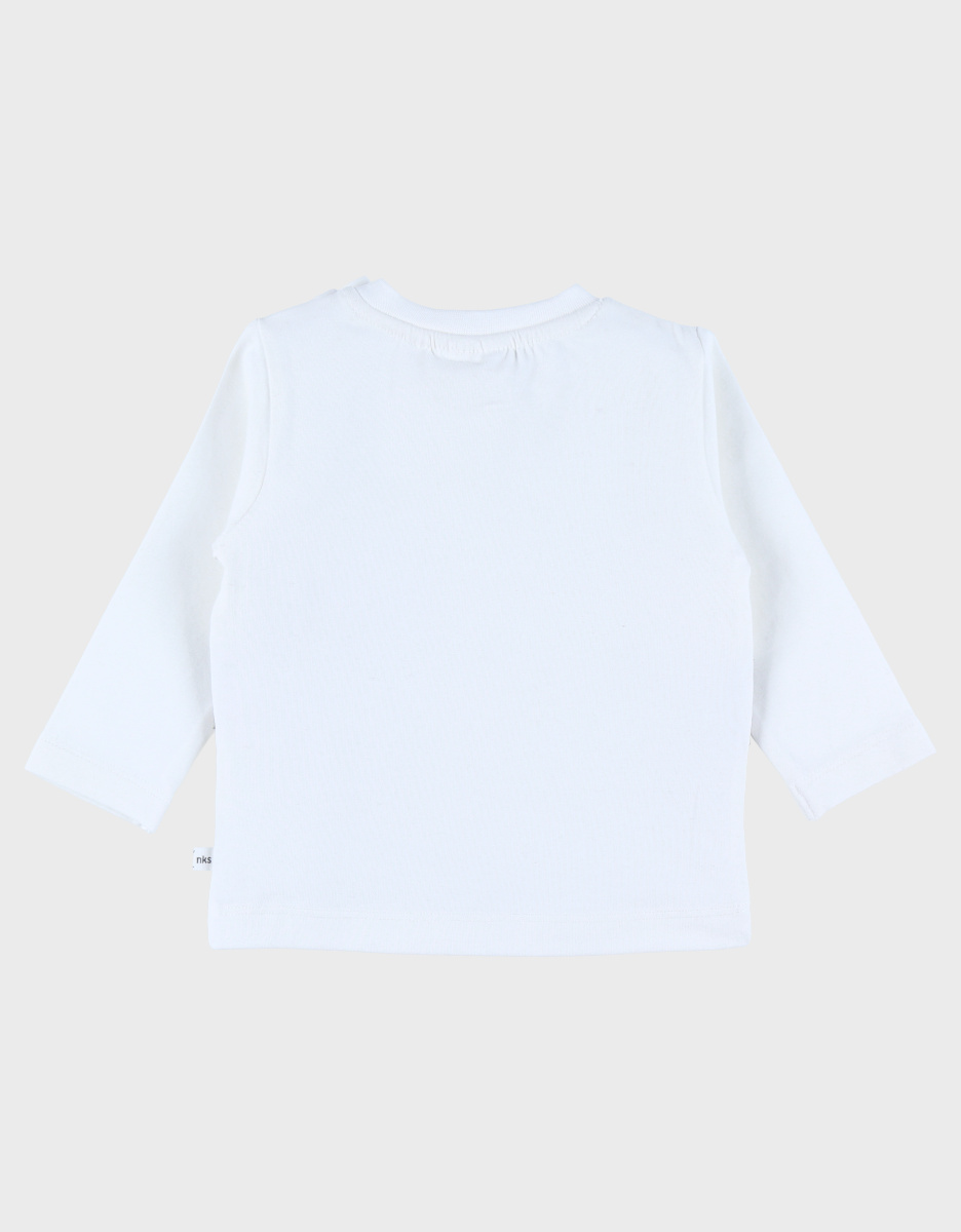White long-sleeved cotton T-shirt with zebra print

