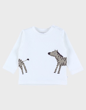 Wit katoenen T-shirt met lange mouwen en zebraprint
