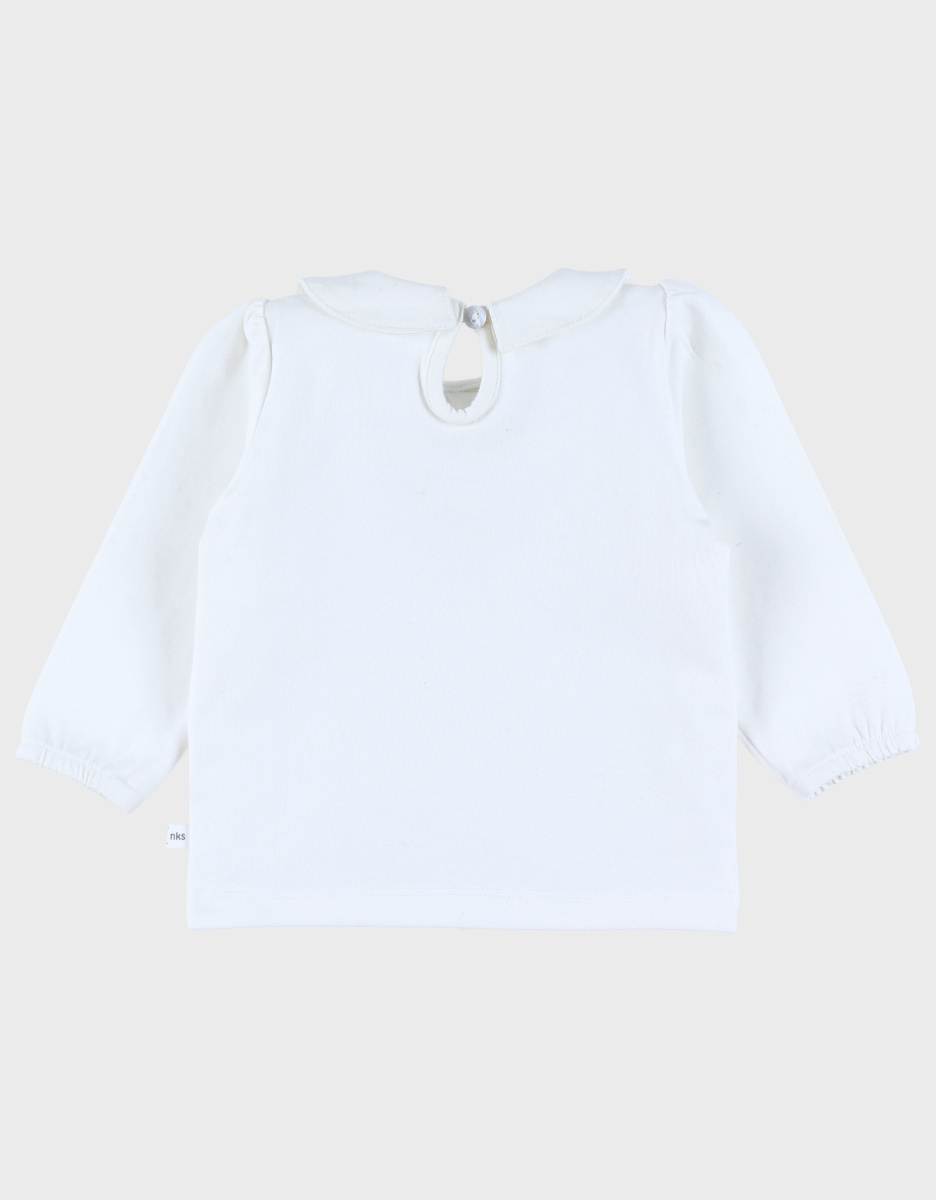 Wit T-shirt met lange mouwen en berenprint
