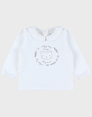 Wit T-shirt met lange mouwen en berenprint
