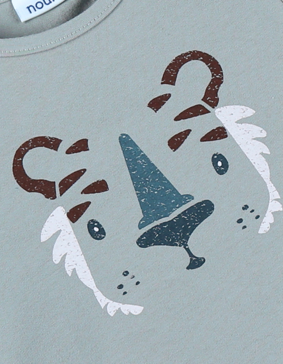 T-shirt en coton vert à manches longues imprimé tigre