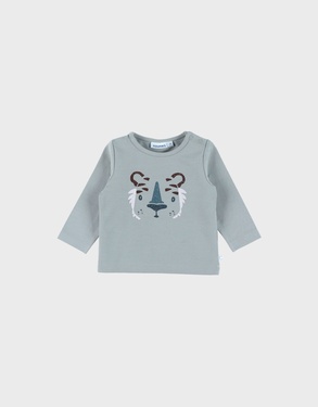 T-shirt en coton vert à manches longues imprimé tigre