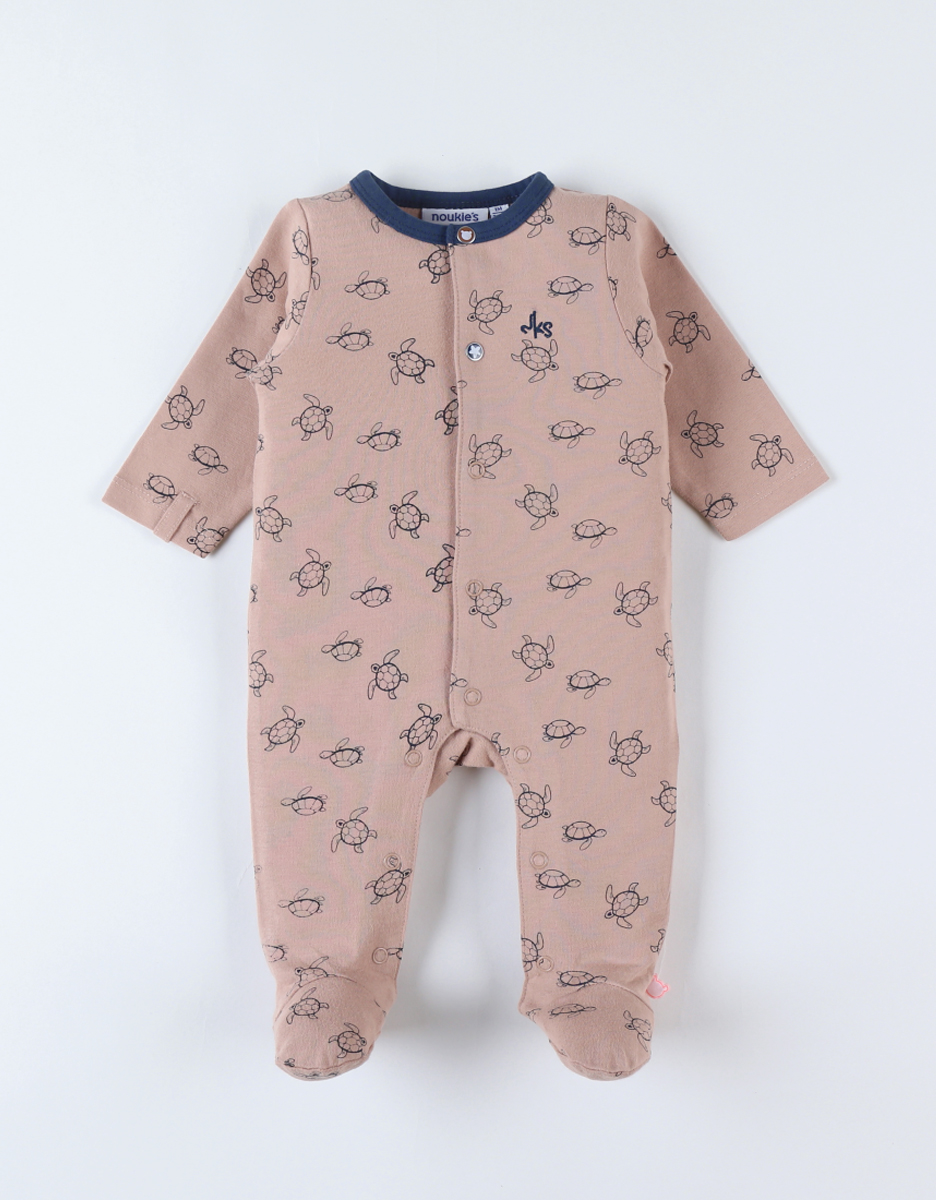 Jersey 1-delige pyjama met schildpadprint, beige