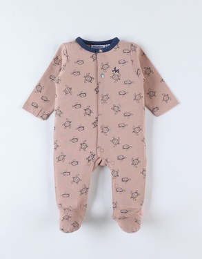 Jersey 1-piece pyjamas with turtle print, beige