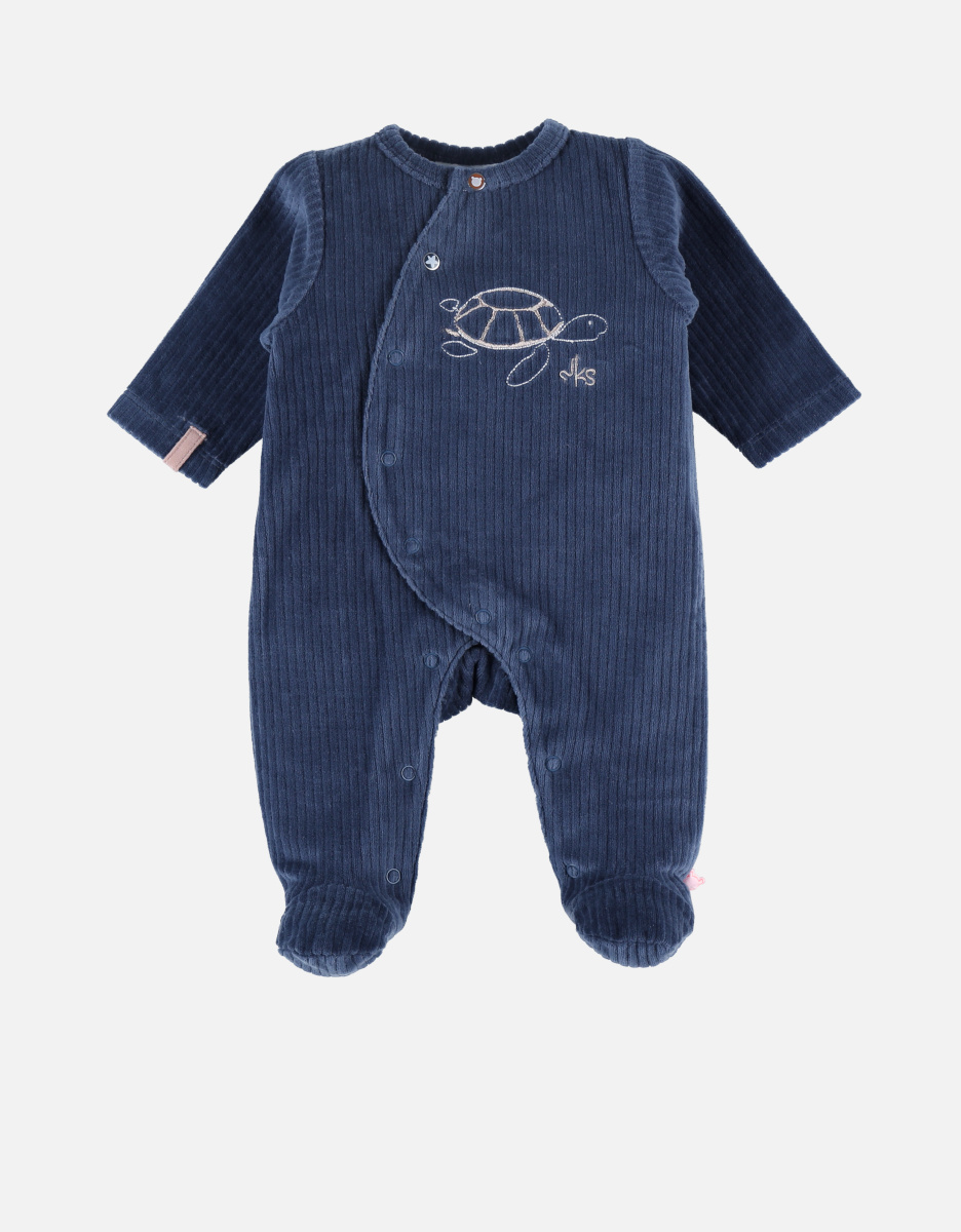 Pyjama 1 pièce tortue en velours, bleu marine