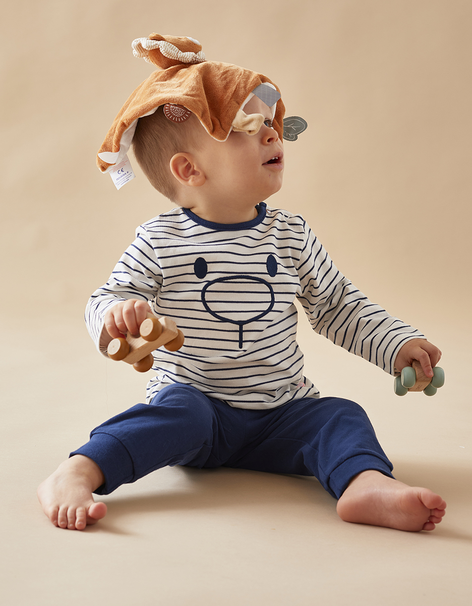 Jersey gestreepte  Nouky 2-delige pyjama, ecru/donkerblauw