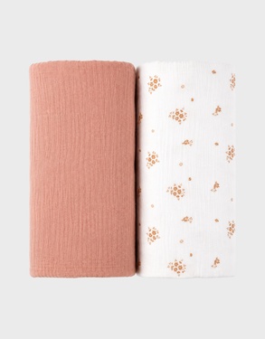 Lot de 2 langes 100*100cm, mousseline de coton bio