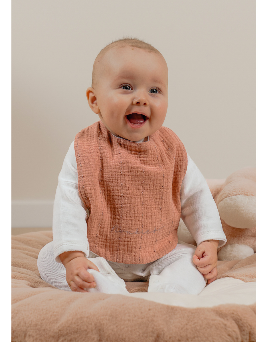 Set of 3 bibs, organic cotton muslin and terry