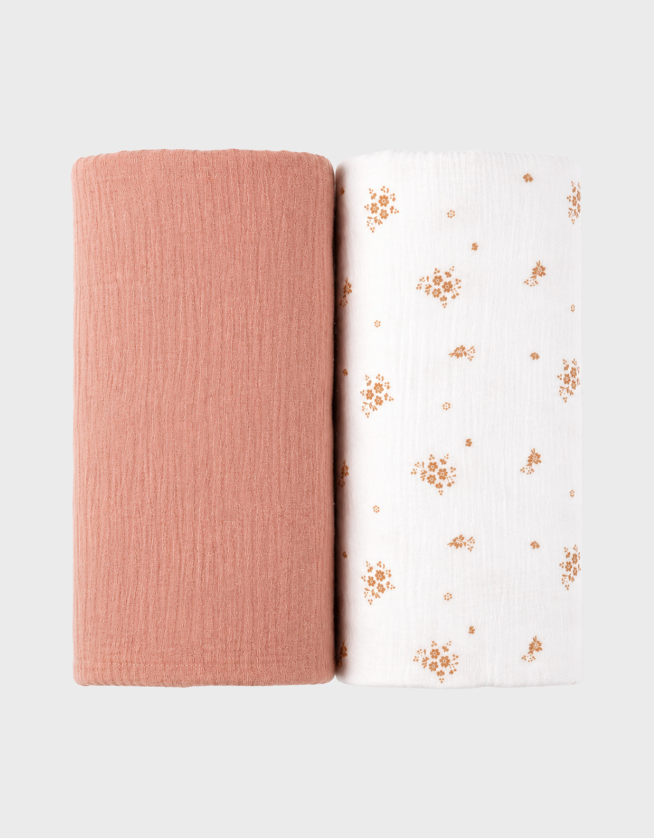 Set of 2 muslin cloths 100*100cm, organic cotton muslin