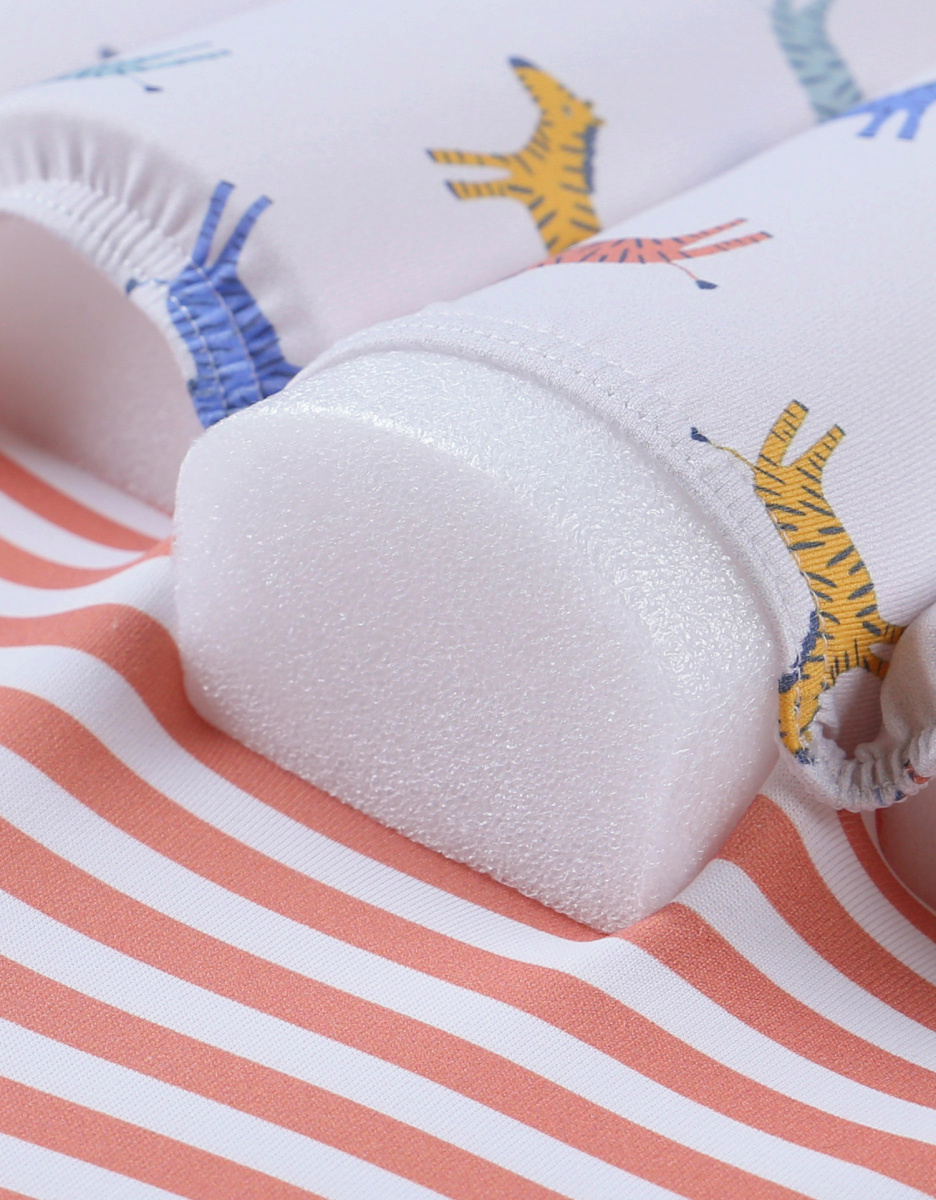 Maillot bouée rayé à imprimés, rouge/écru