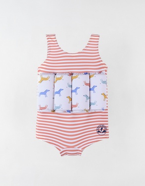 Maillot bouée rayé à imprimés, rouge/écru