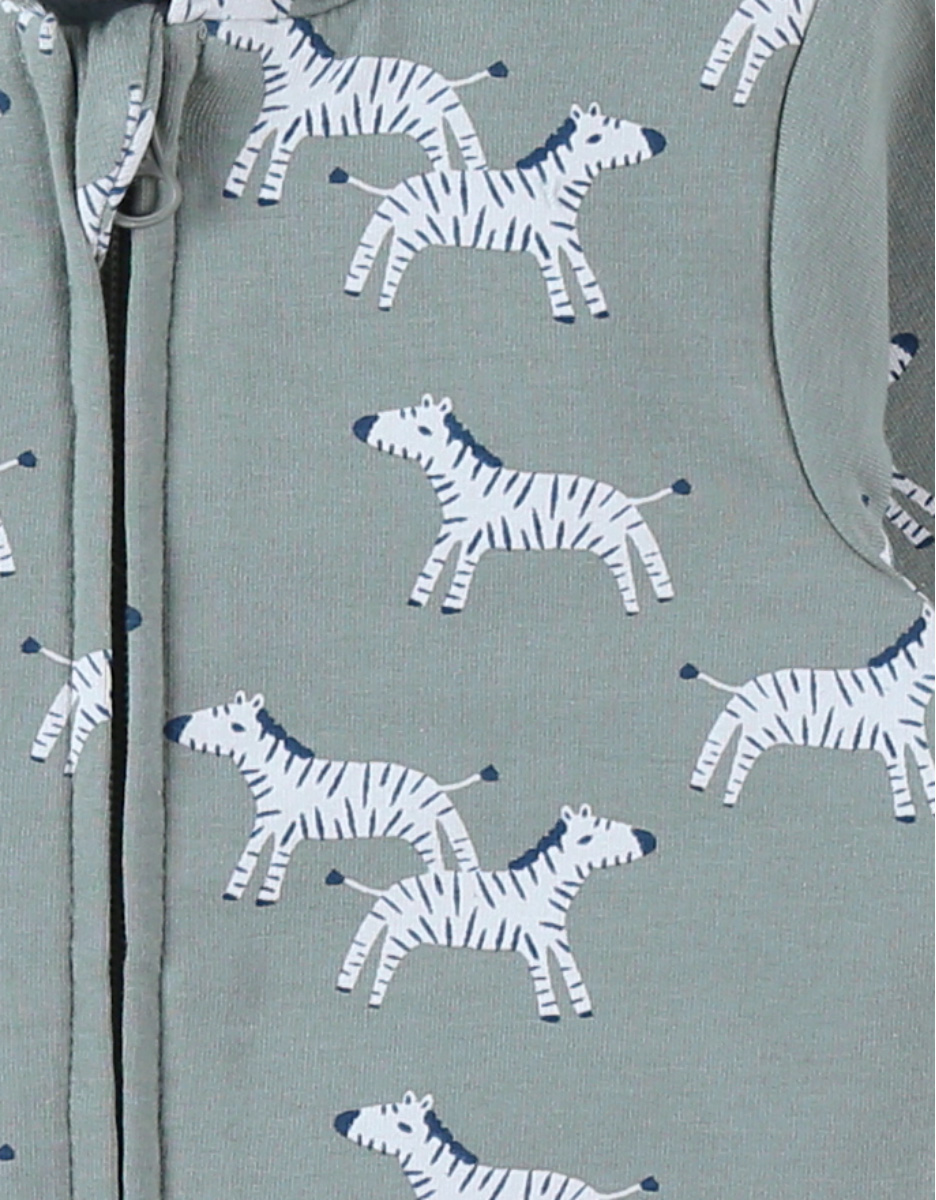 Zipped hoodie with zebra print, eucalyptus