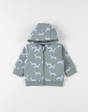 Zipped hoodie with zebra print, eucalyptus