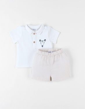 Polo shirt + shorts set, beige/off-white