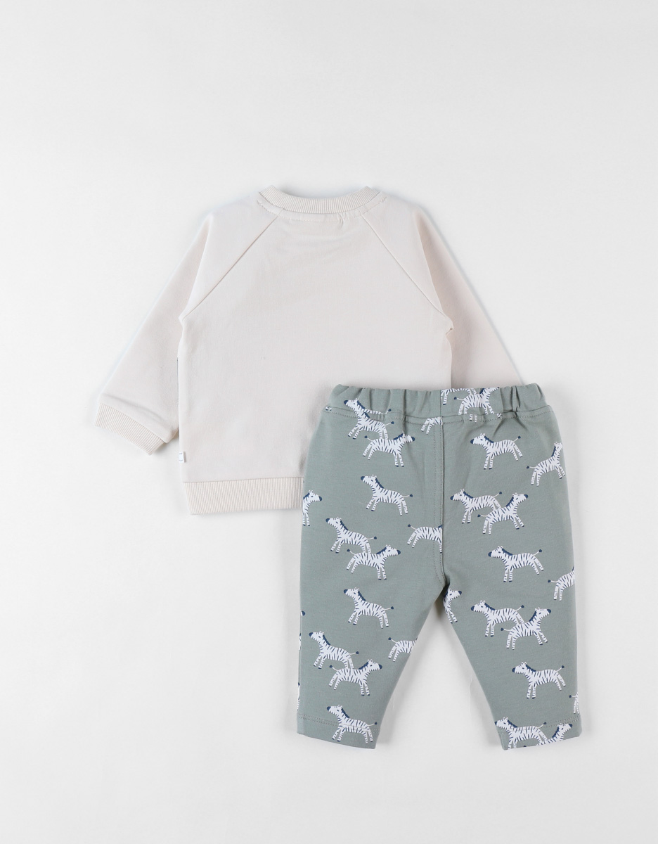 Zebra sweatshirt + jogger pants set, vanilla/eucalyptus