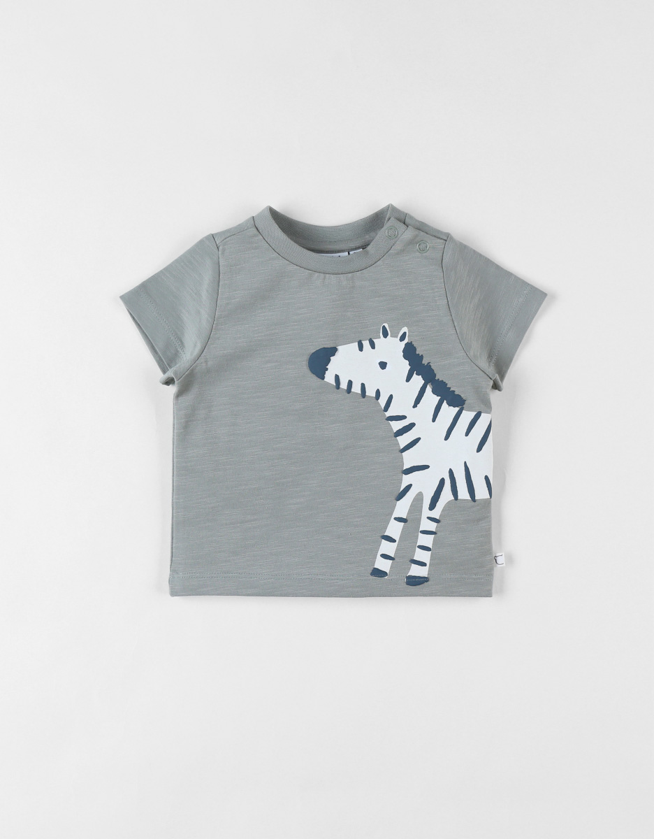 Short-sleeved t-shirtwith zebra print, eucalyptus